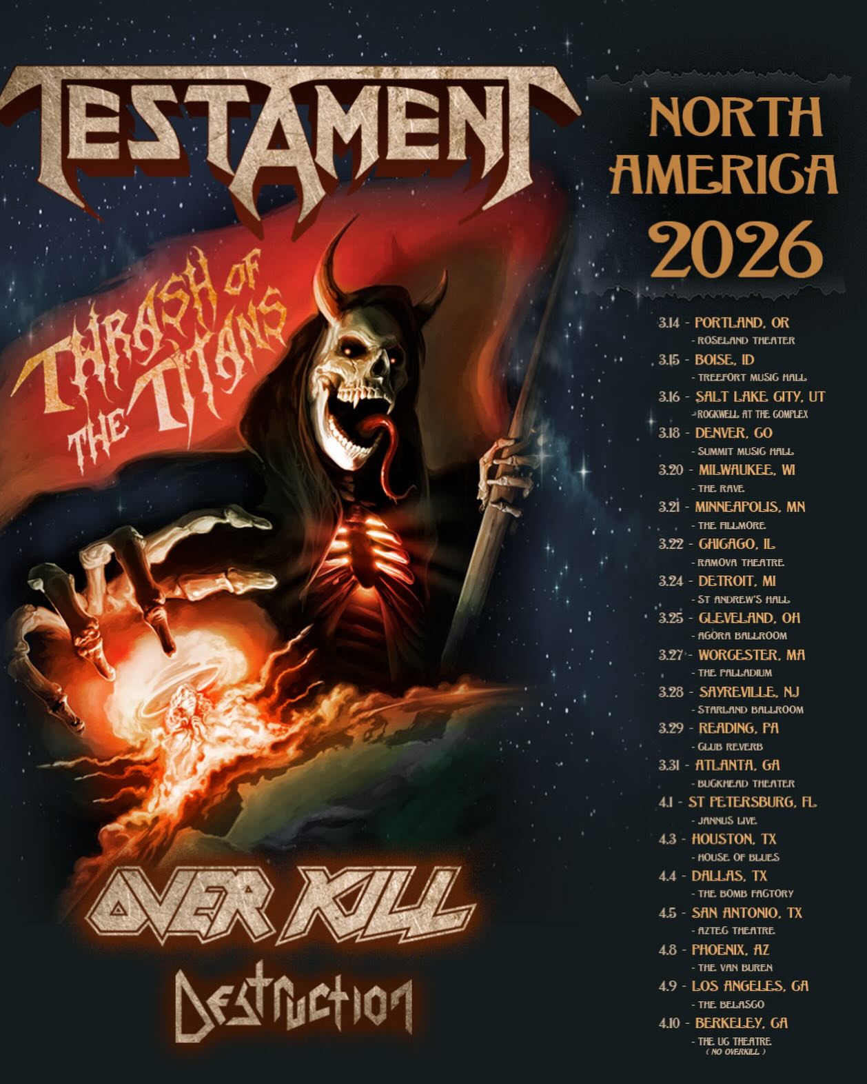 Testament Thrash of the Titans Tour Poster 2026